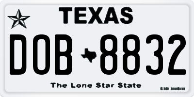 TX license plate DOB8832