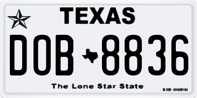 TX license plate DOB8836