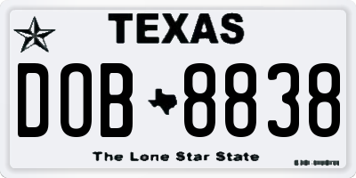 TX license plate DOB8838