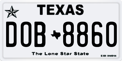 TX license plate DOB8860