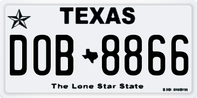 TX license plate DOB8866