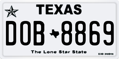 TX license plate DOB8869