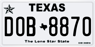 TX license plate DOB8870