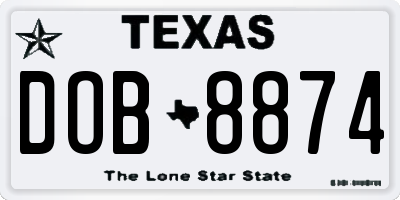 TX license plate DOB8874