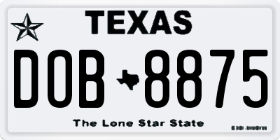 TX license plate DOB8875
