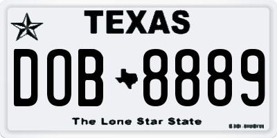 TX license plate DOB8889