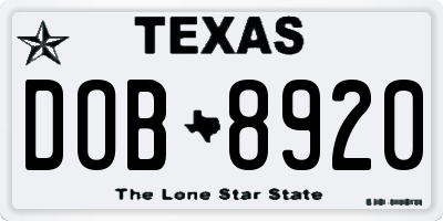 TX license plate DOB8920