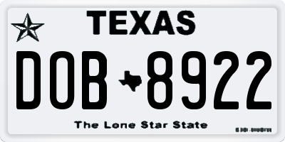 TX license plate DOB8922