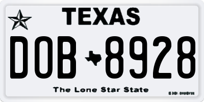 TX license plate DOB8928