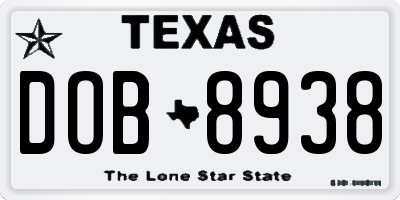 TX license plate DOB8938