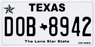 TX license plate DOB8942