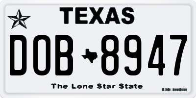 TX license plate DOB8947