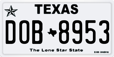 TX license plate DOB8953