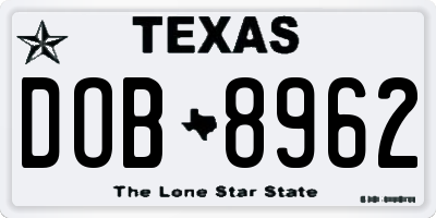 TX license plate DOB8962