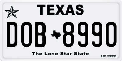 TX license plate DOB8990