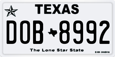 TX license plate DOB8992