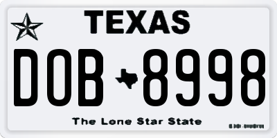 TX license plate DOB8998