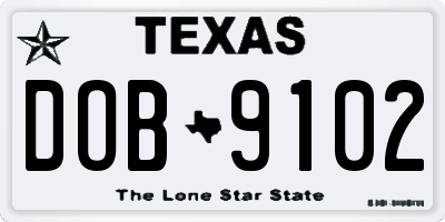 TX license plate DOB9102