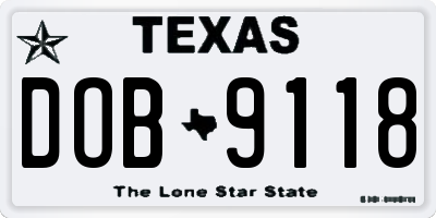 TX license plate DOB9118