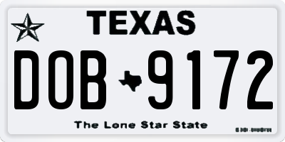 TX license plate DOB9172