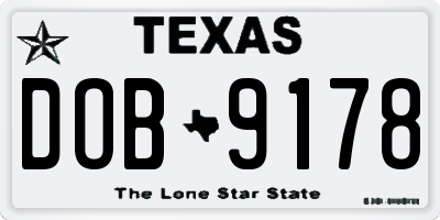 TX license plate DOB9178