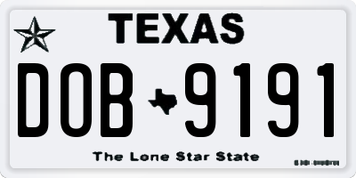 TX license plate DOB9191