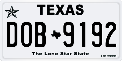 TX license plate DOB9192