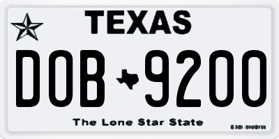 TX license plate DOB9200