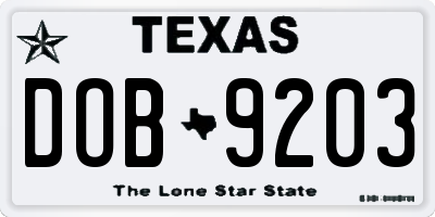 TX license plate DOB9203