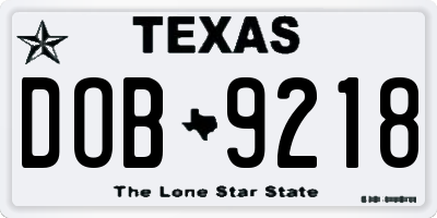 TX license plate DOB9218