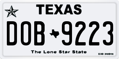 TX license plate DOB9223