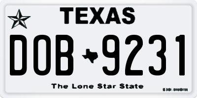 TX license plate DOB9231