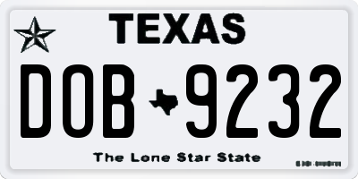 TX license plate DOB9232