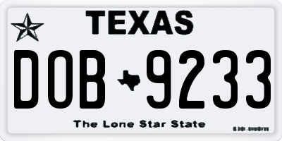 TX license plate DOB9233