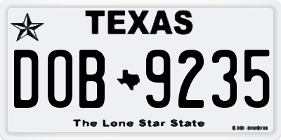 TX license plate DOB9235