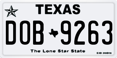 TX license plate DOB9263