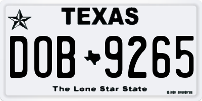 TX license plate DOB9265