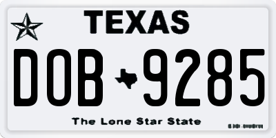 TX license plate DOB9285