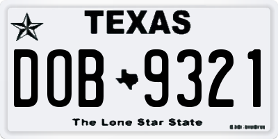 TX license plate DOB9321