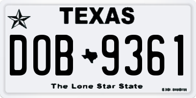 TX license plate DOB9361