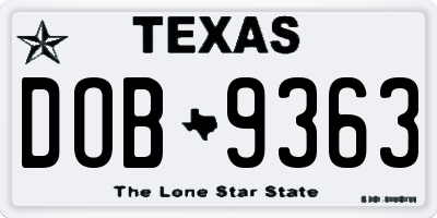 TX license plate DOB9363