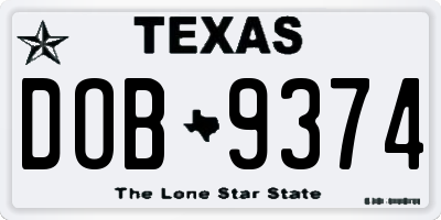 TX license plate DOB9374