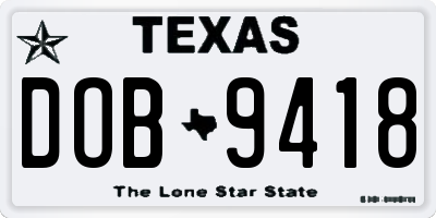 TX license plate DOB9418
