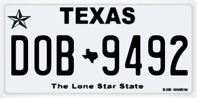 TX license plate DOB9492
