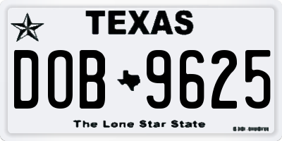 TX license plate DOB9625