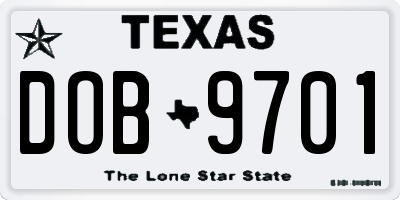 TX license plate DOB9701