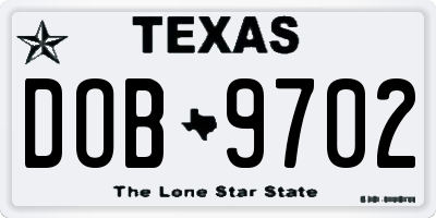 TX license plate DOB9702
