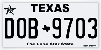 TX license plate DOB9703
