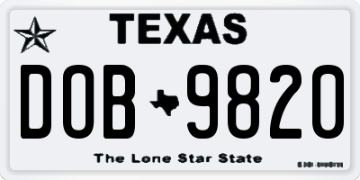 TX license plate DOB9820