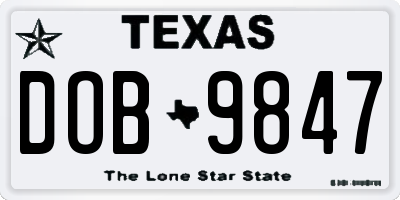 TX license plate DOB9847